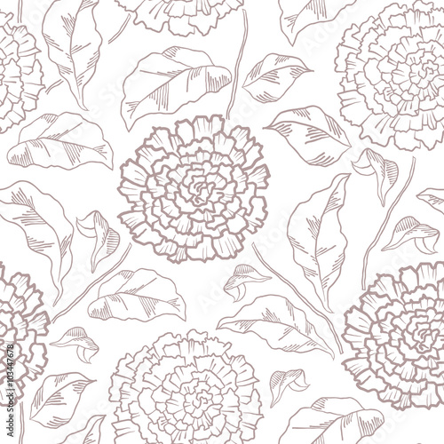 Vintage floral seamless pattern with hand-drawn dahlia flowers.