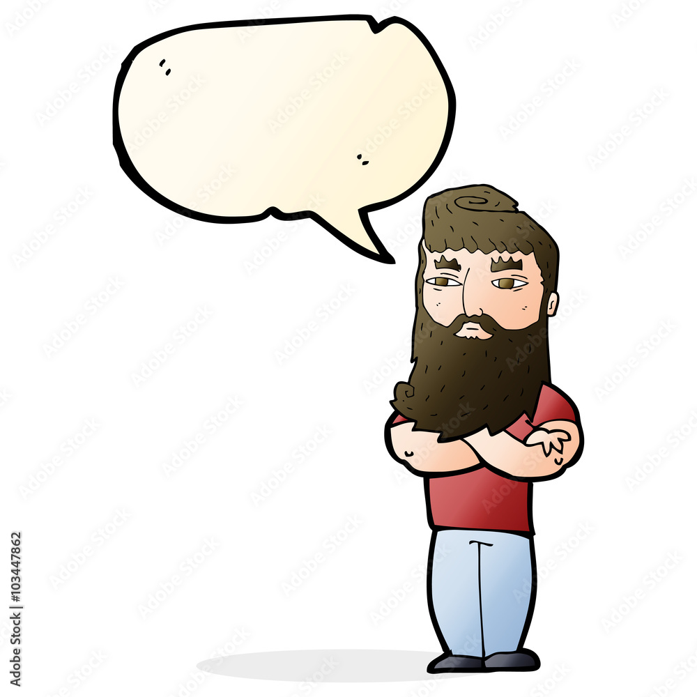 Fototapeta premium cartoon serious man with beard with speech bubble