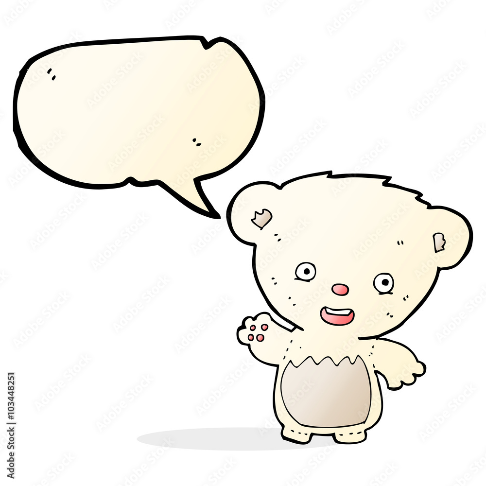cartoon polar bear cub waving with speech bubble cartoon polar bear cub waving with speech bubble