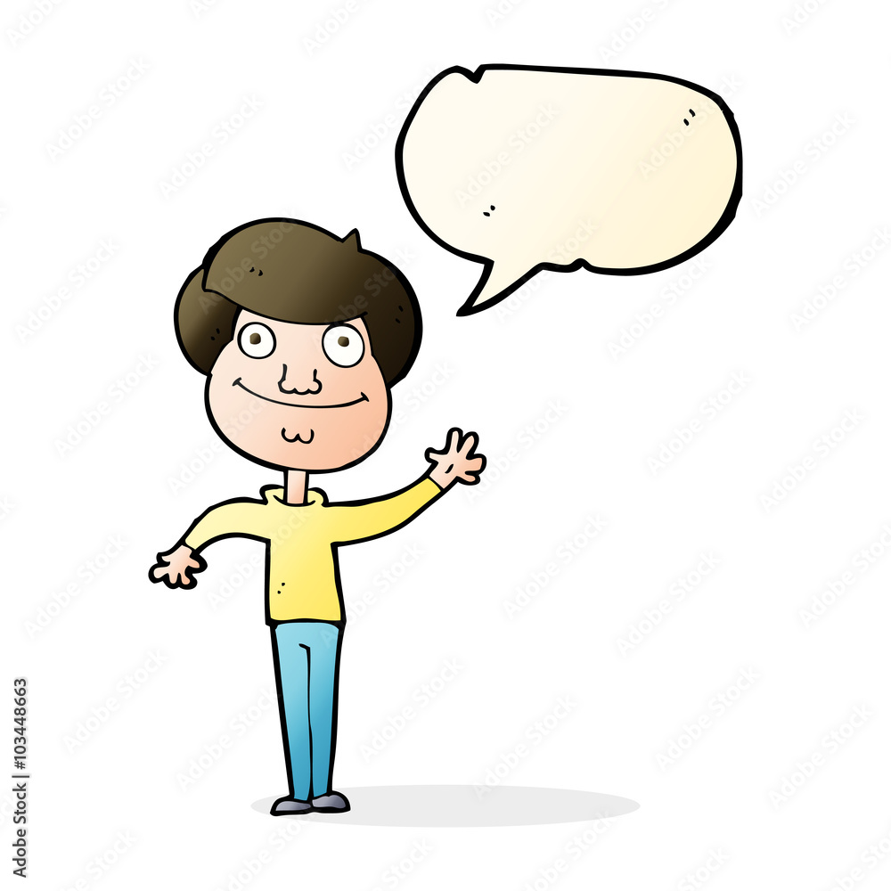 cartoon happy man waving with speech bubble cartoon happy man waving with speech bubble