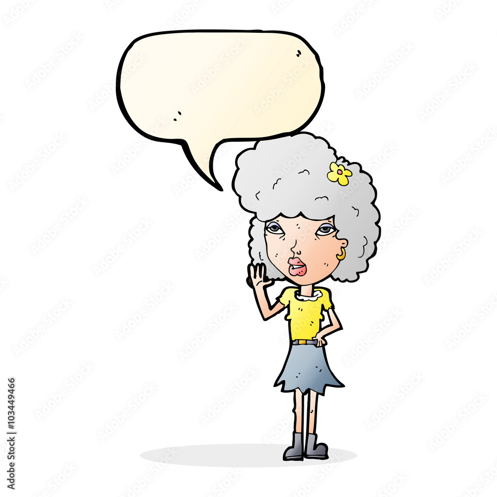 cartoon woman waving with speech bubble cartoon woman waving with speech bubble