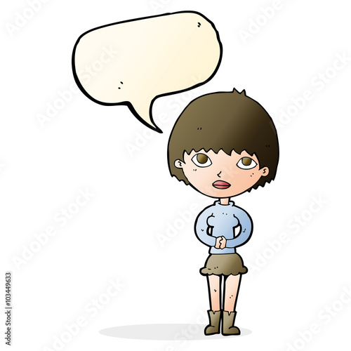 cartoon woman waiting patiently with speech bubble