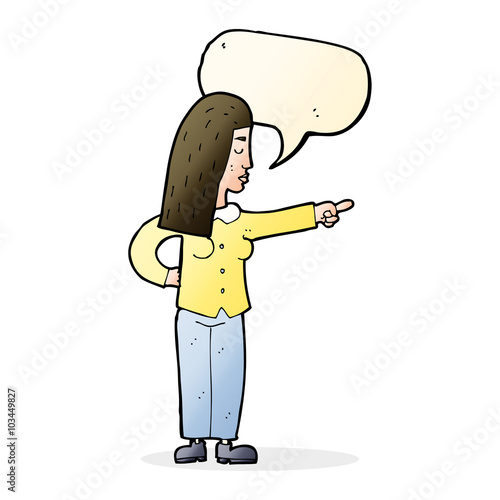 cartoon woman pointing with speech bubble