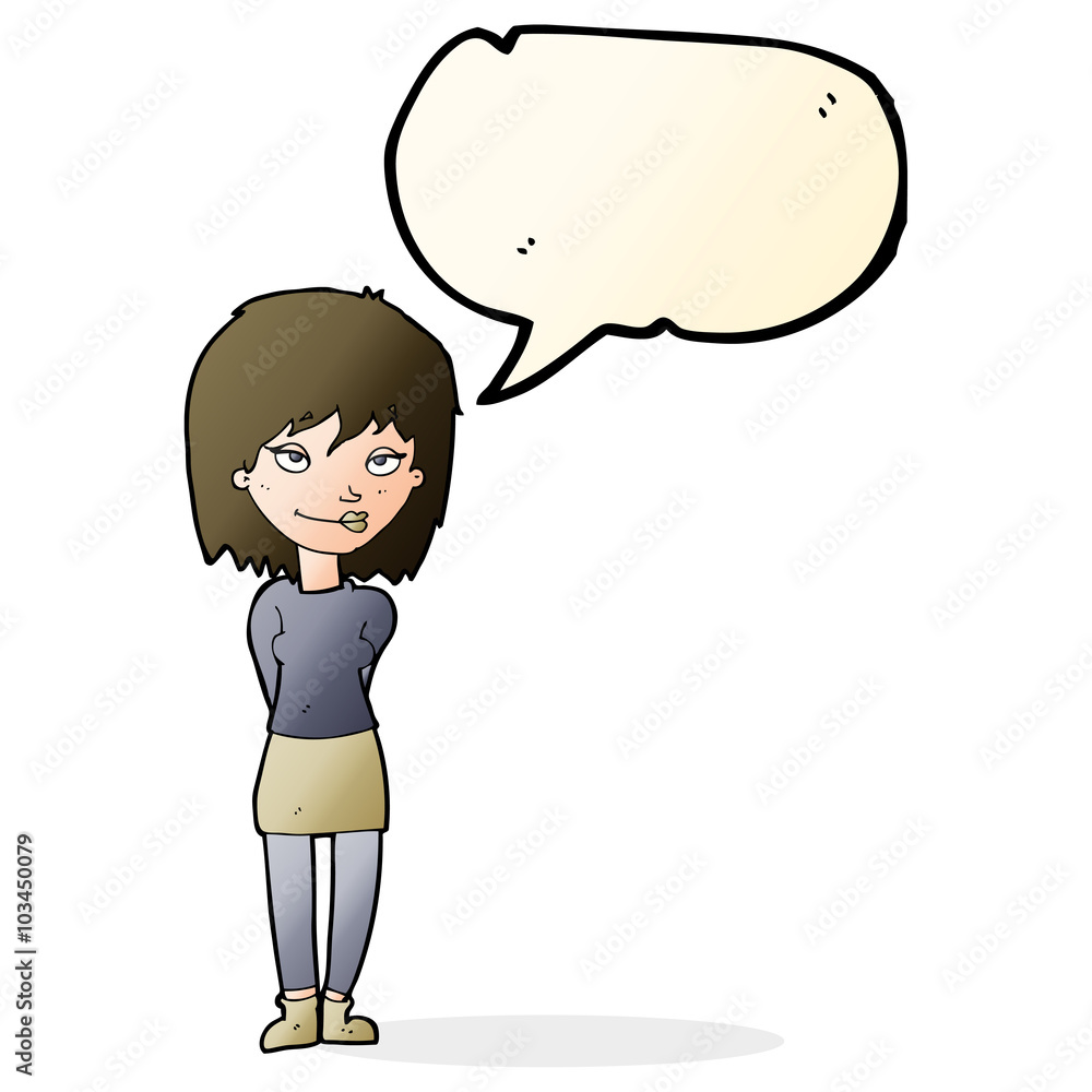 cartoon happy woman with speech bubble cartoon happy woman with speech bubble