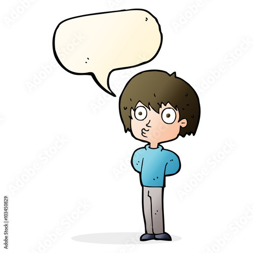 cartoon impressed boy with speech bubble