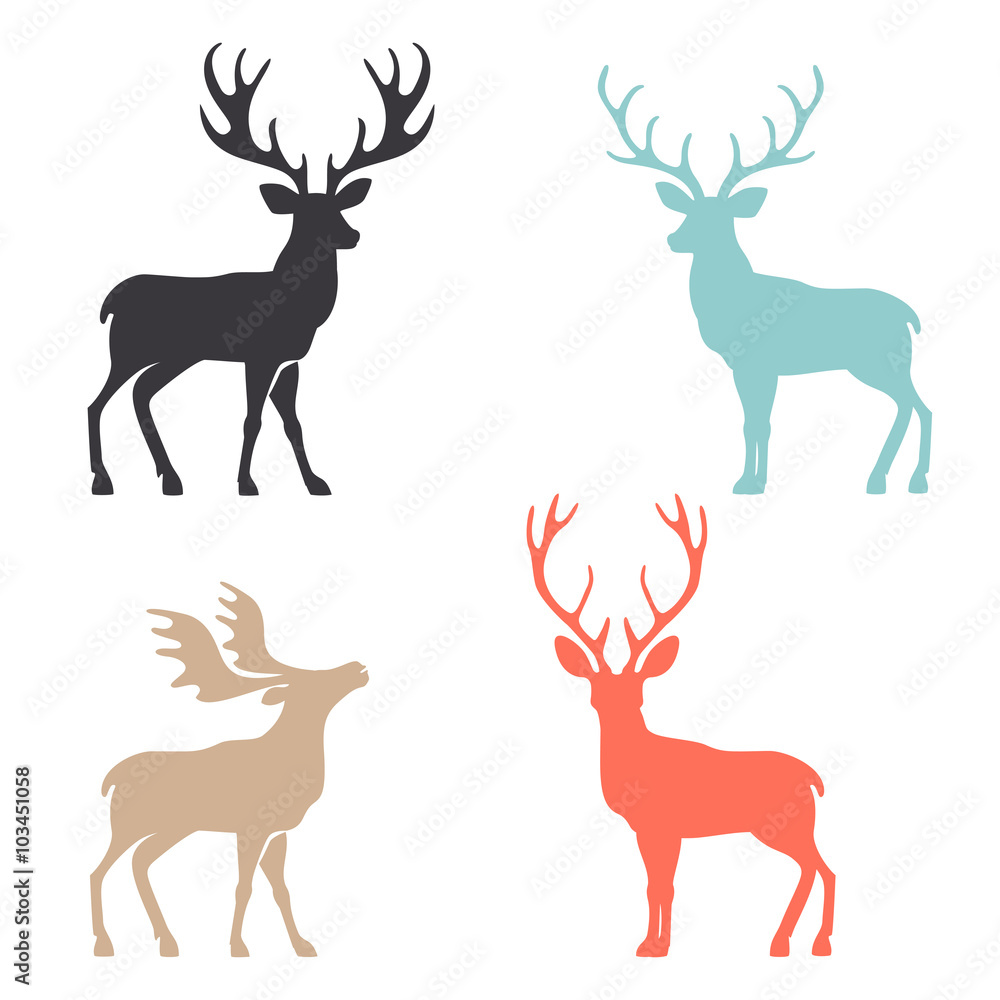 Obraz premium Silhouette deer with great antler animal vector illustration.