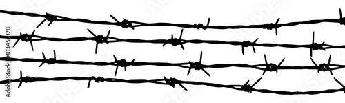 Barbed wire seamless background. Vector fence illustration photo