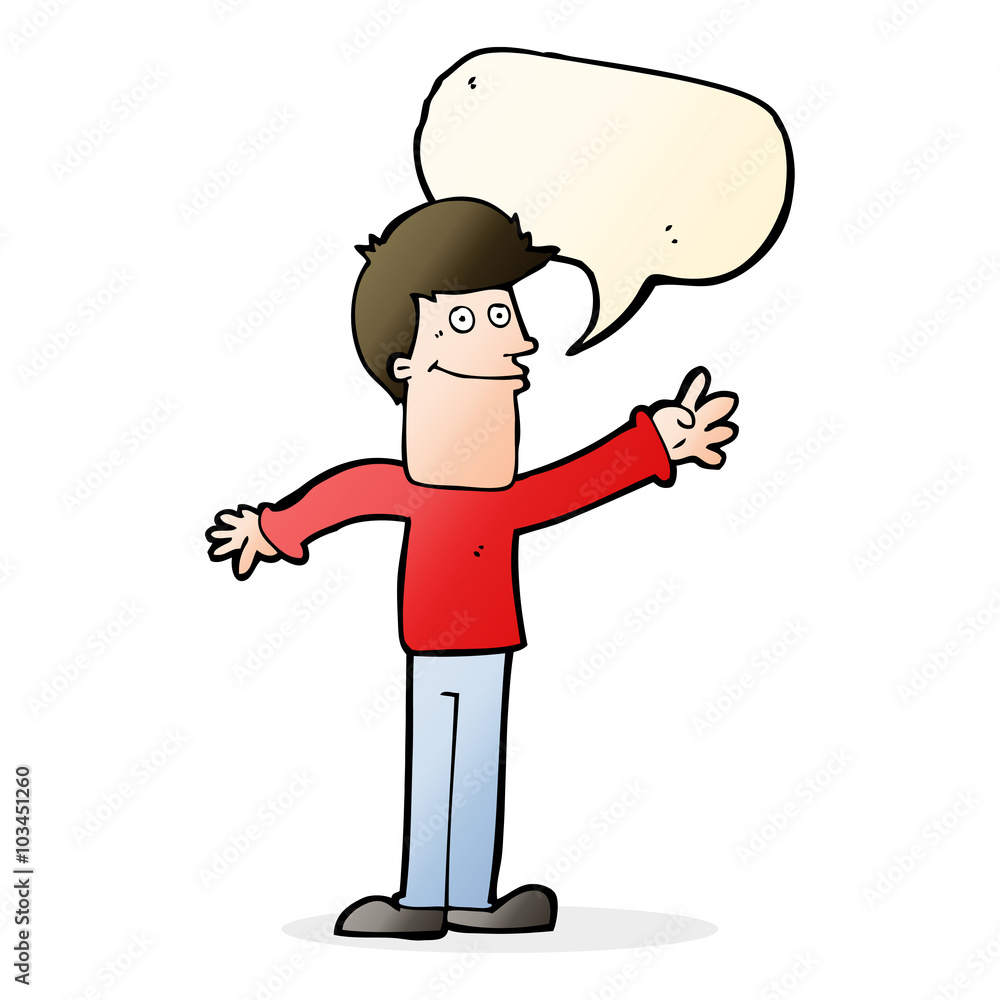 cartoon happy man waving with speech bubble cartoon happy man waving with speech bubble
