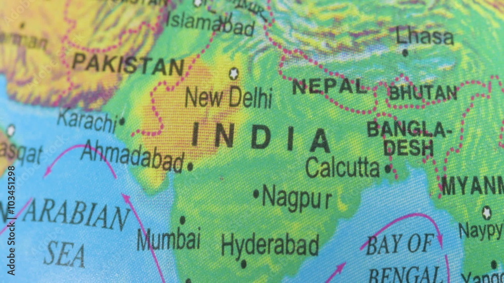 Terrestrial globe smoothly rotates and stops at the map of India Terrestrial globe smoothly rotates and stops at the map of India