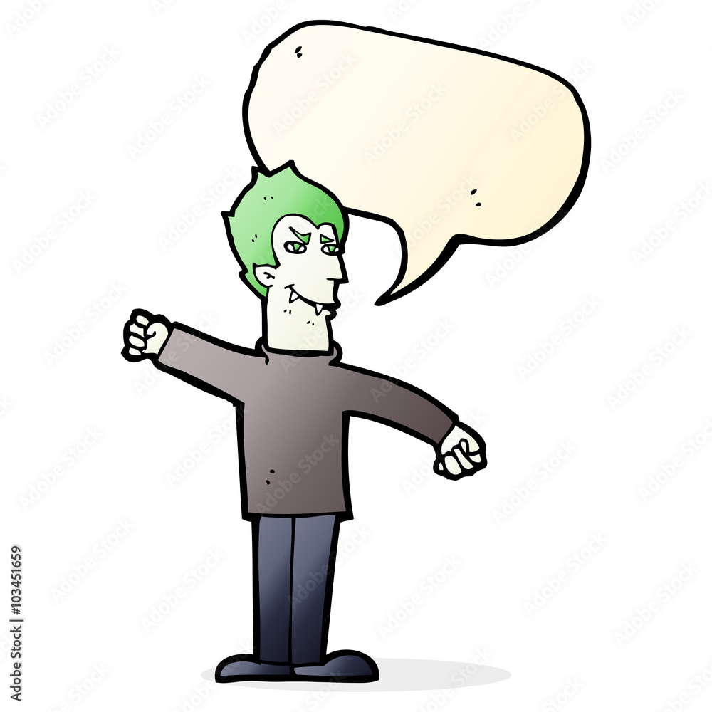 cartoon vampire man with speech bubble