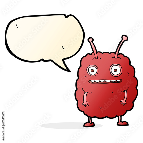 cartoon funny alien monster with speech bubble