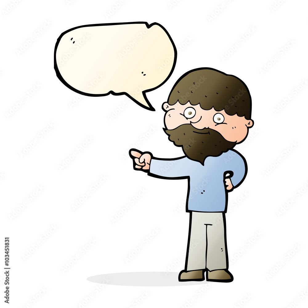 cartoon bearded man pointing with speech bubble cartoon bearded man pointing with speech bubble