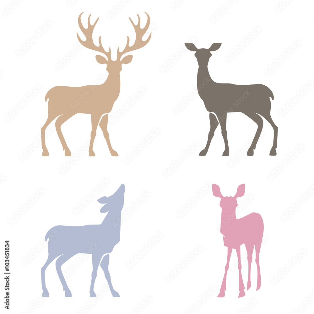 Fototapeta premium Deer silhouettes set.