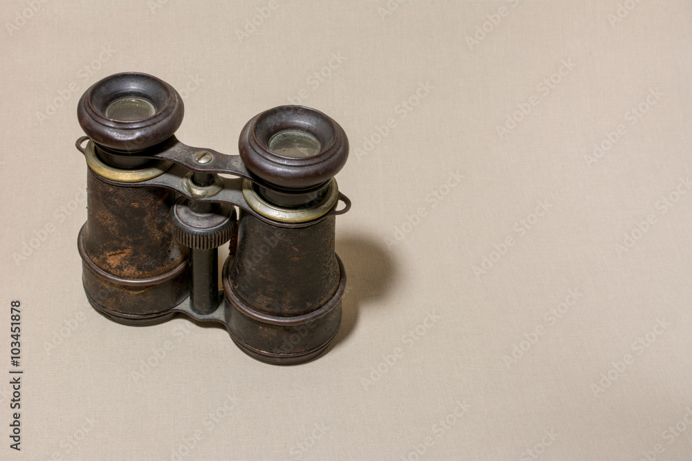 Antique leather binoculars - obrazy, fototapety, plakaty 