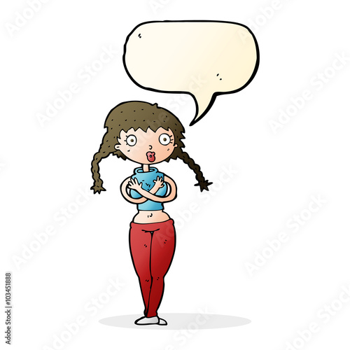 cartoon offended woman covering herself with speech bubble