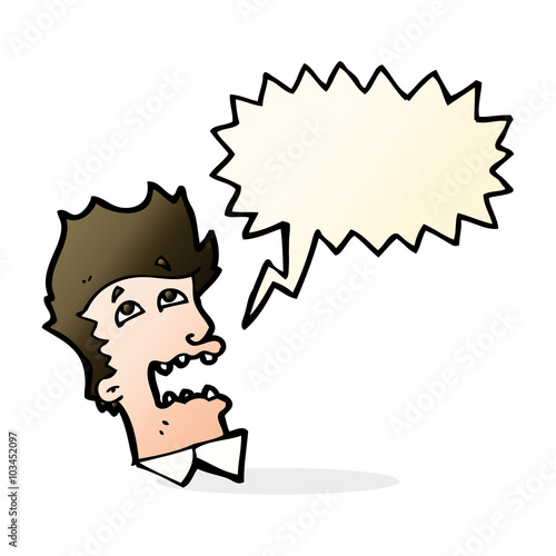 cartoon frightened man with speech bubble