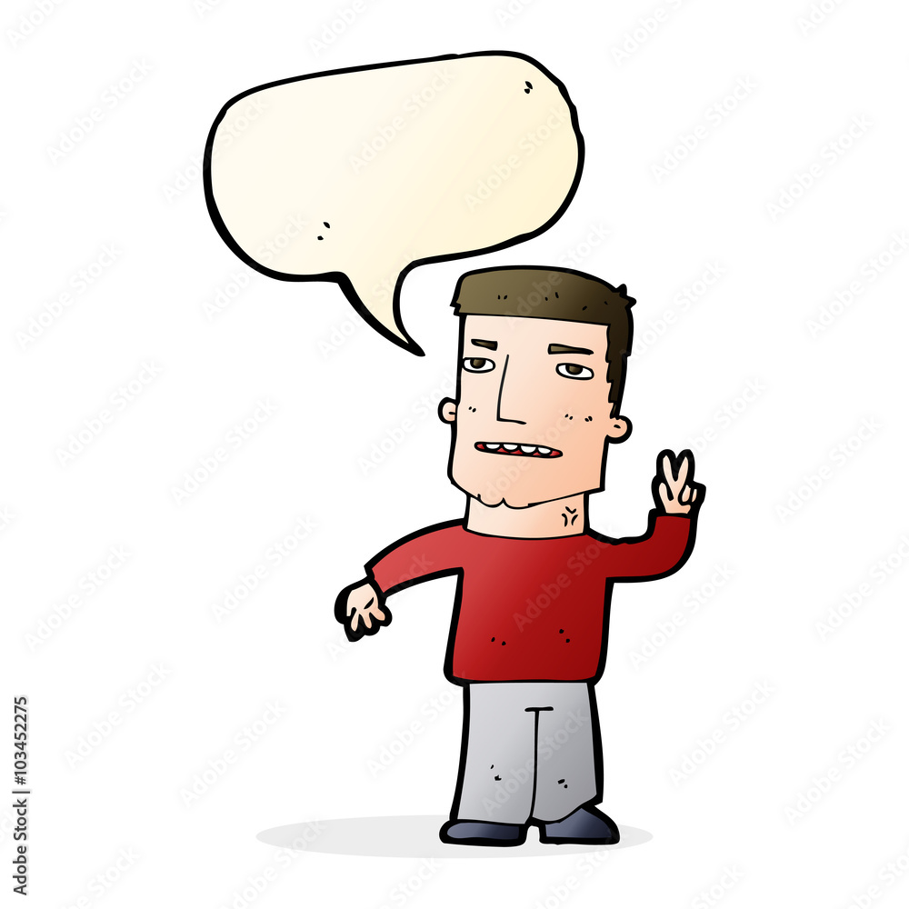 Fototapeta premium cartoon man giving peace sign with speech bubble