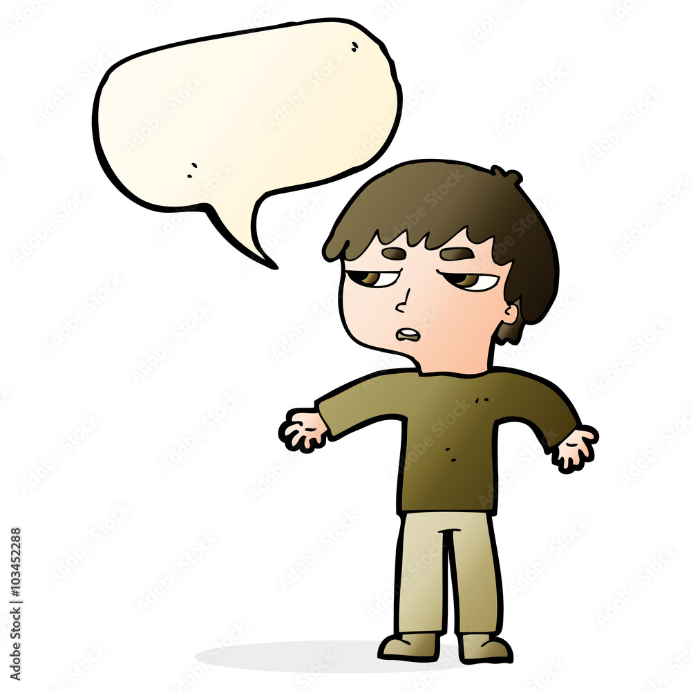 cartoon annoyed boy with speech bubble