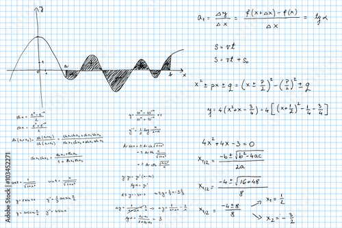 Mathematical formulas and graphs sketched - vector illustration