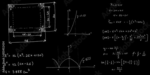 Mathematical formulas and graphs sketched - vector illustration