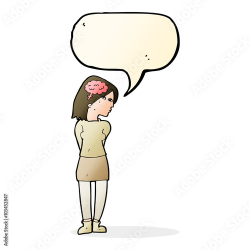 cartoon brainy woman with speech bubble