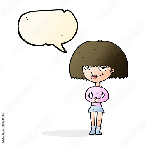 cartoon sly woman with speech bubble