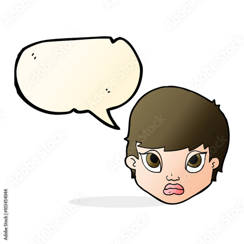 cartoon sulking woman with speech bubble