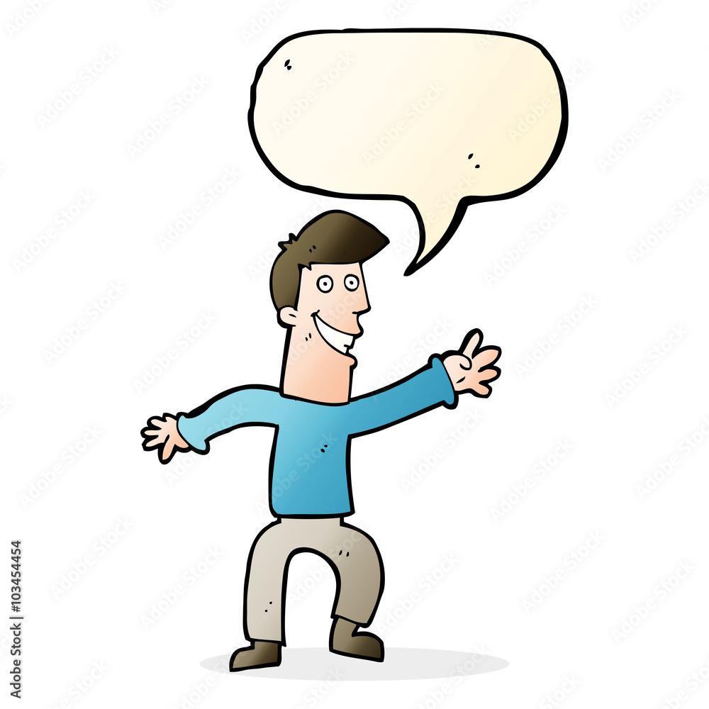 cartoon happy man dancing with speech bubble cartoon happy man dancing with speech bubble