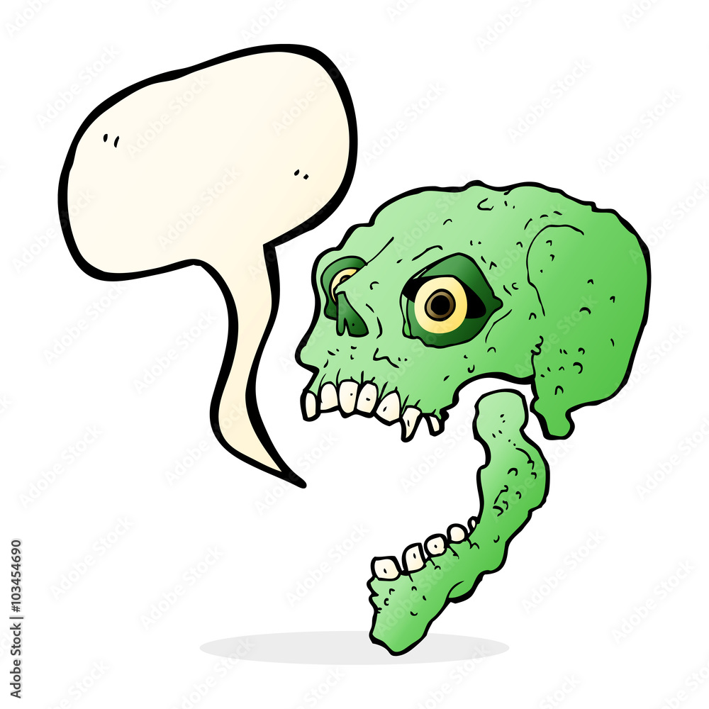 Obraz premium cartoon scary skull with speech bubble