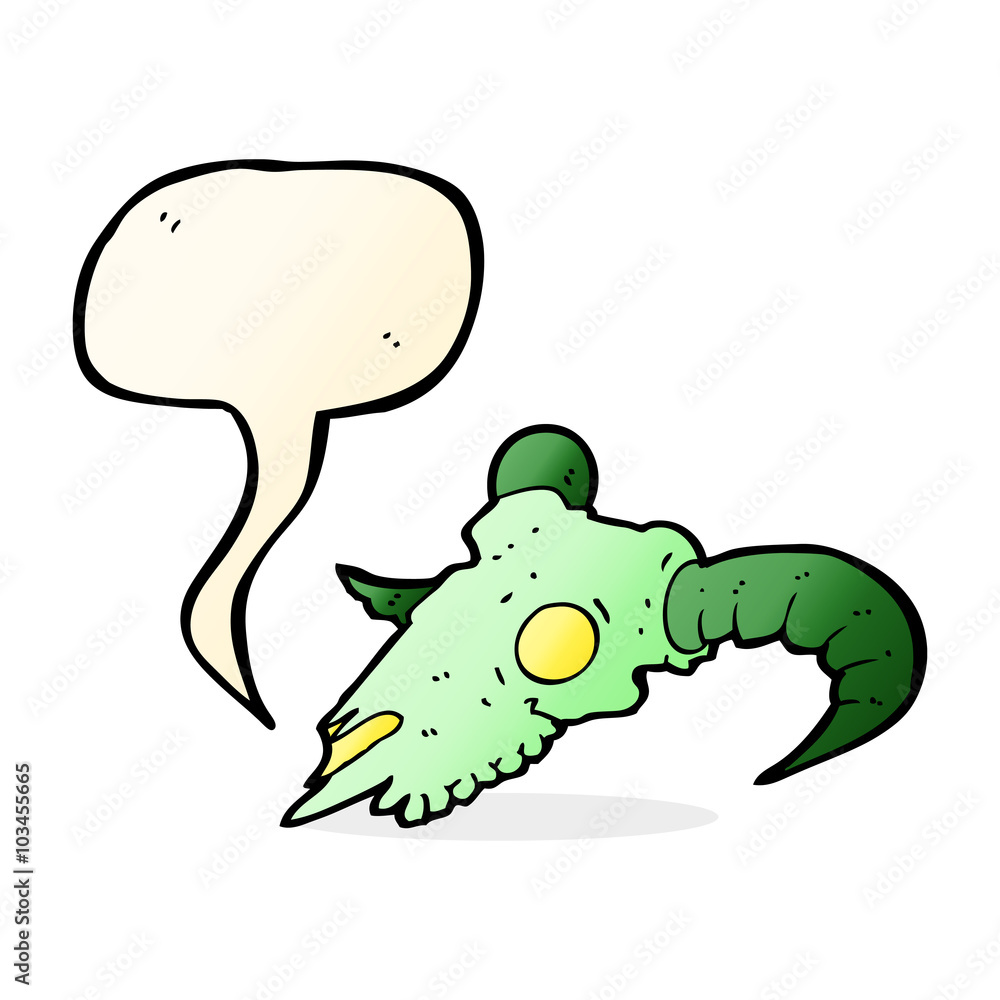 Obraz premium cartoon magic ram skull with speech bubble