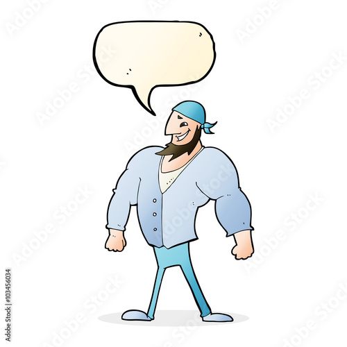 cartoon manly sailor man with speech bubble