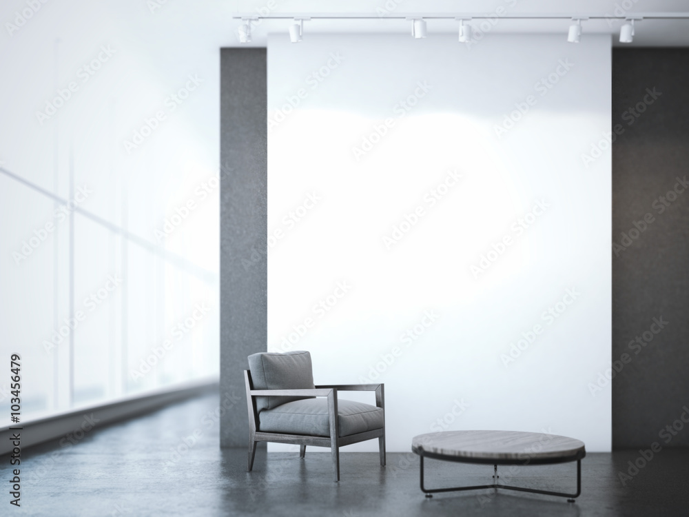 Fototapeta premium Office interior with table and armchair. 3d rendering