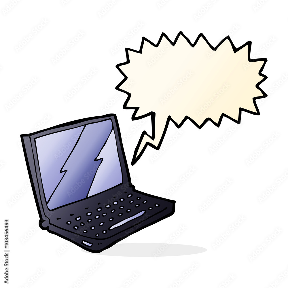 cartoon laptop computer with speech bubble cartoon laptop computer with speech bubble