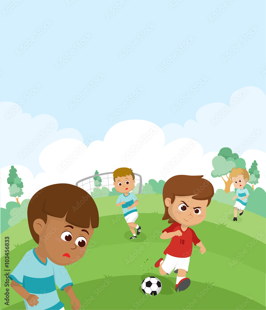 children playing football match