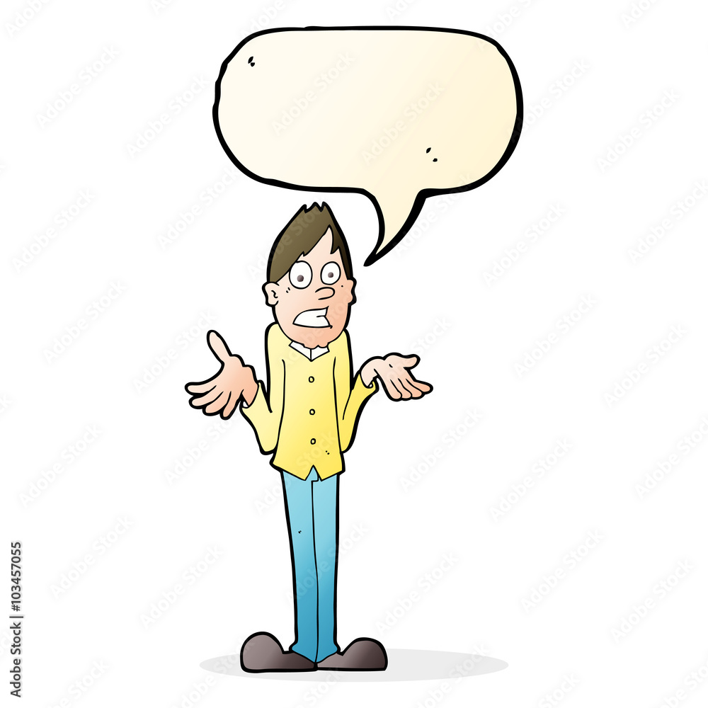 cartoon man shrugging shoulders with speech bubble cartoon man shrugging shoulders with speech bubble