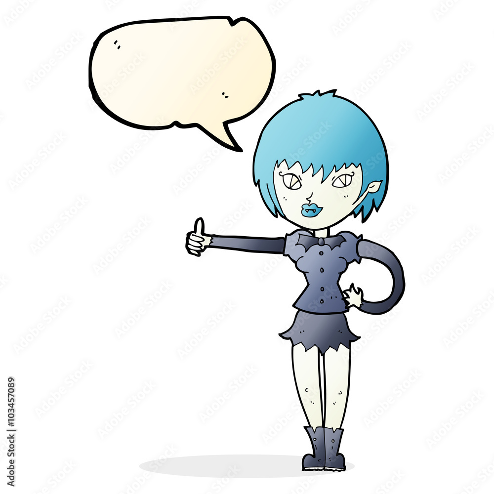 cartoon vampire girl giving thumbs up sign with speech bubble cartoon vampire girl giving thumbs up sign with speech bubble