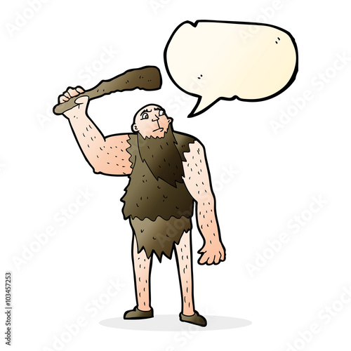 cartoon neanderthal with speech bubble