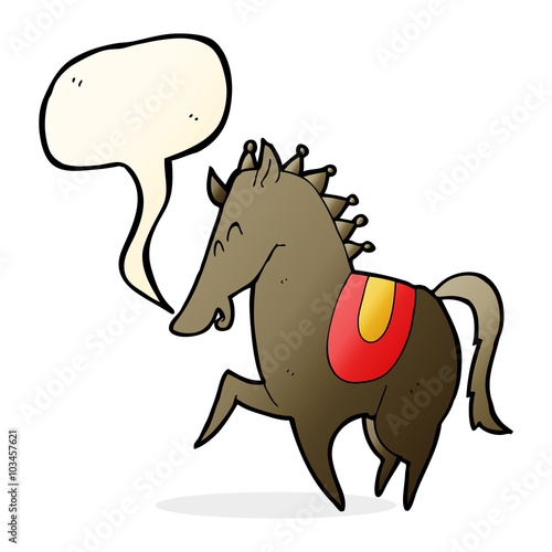 cartoon prancing horse with speech bubble