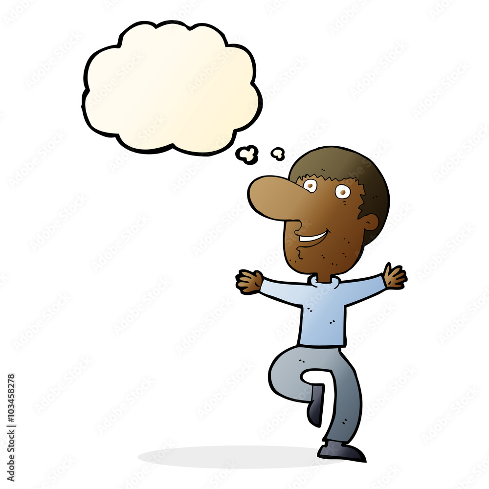 Fototapeta premium cartoon happy man with thought bubble