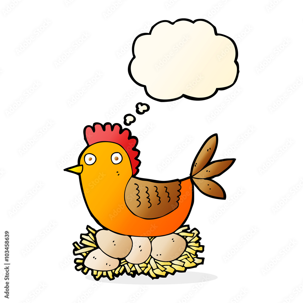 cartoon hen on eggs with thought bubble cartoon hen on eggs with thought bubble
