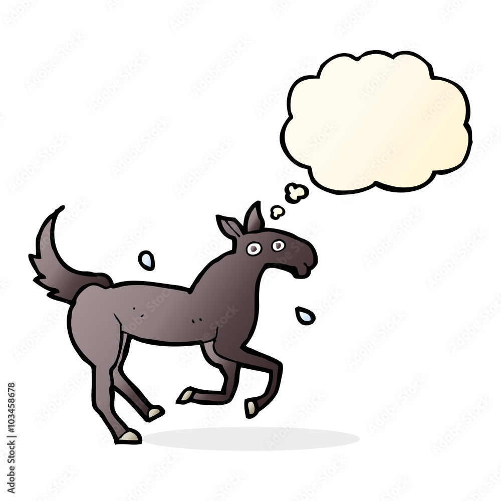 Fototapeta premium cartoon horse sweating with thought bubble