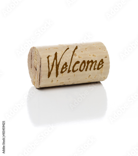 Welcome Branded Wine Cork on White