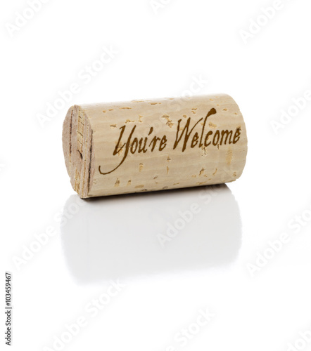 You're Welcome Branded Wine Cork on White