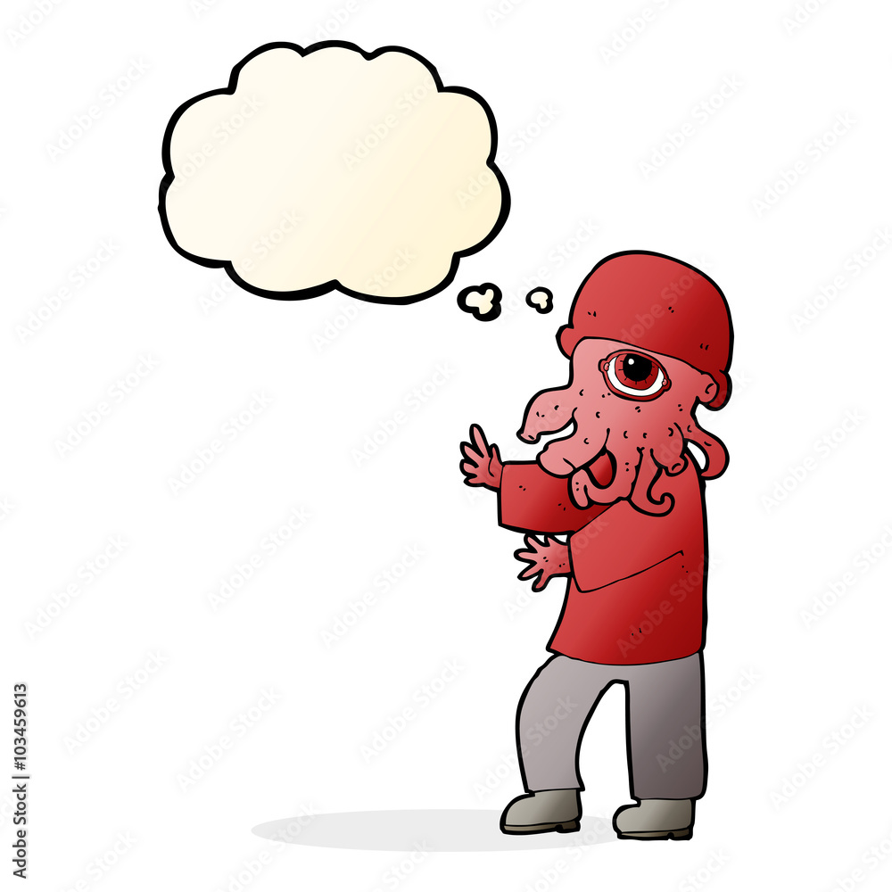 Fototapeta premium cartoon alien man with thought bubble