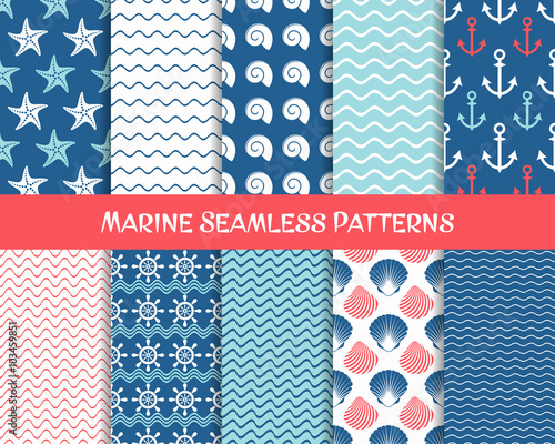 Sea and marine seamless patterns