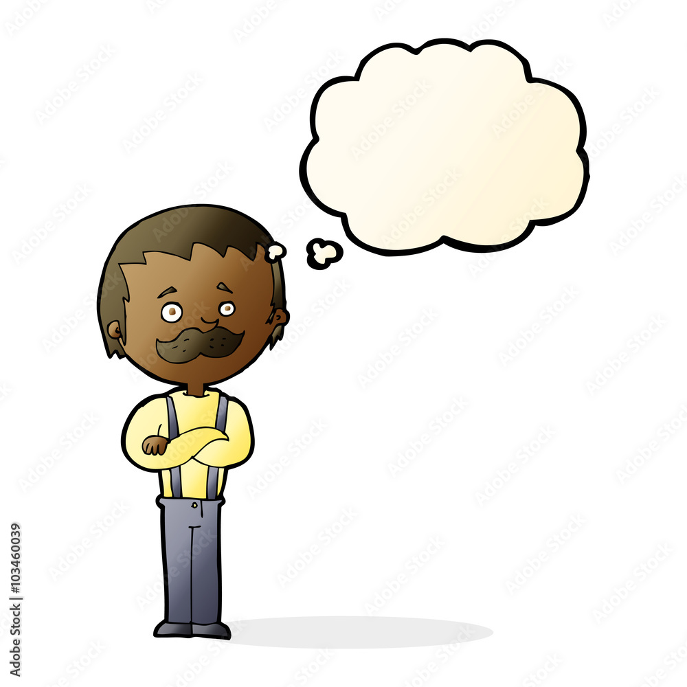 cartoon man with mustache with thought bubble cartoon man with mustache with thought bubble