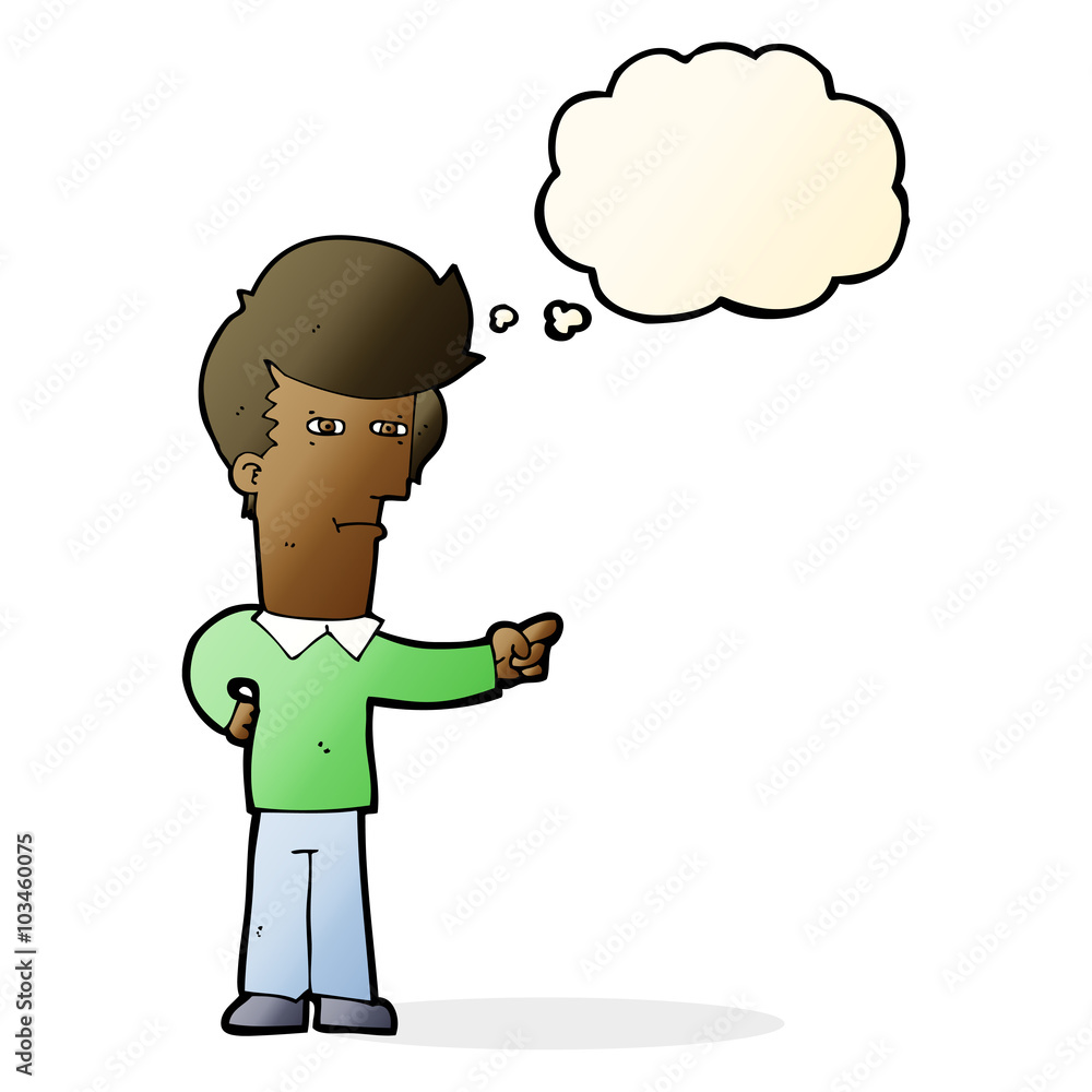 Fototapeta premium cartoon man pointing with thought bubble