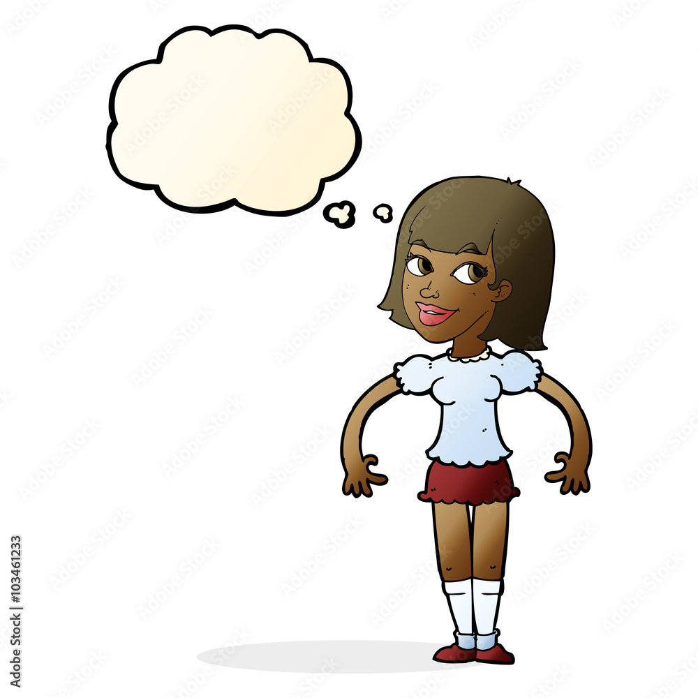 cartoon woman shrugging shoulders with thought bubble cartoon woman shrugging shoulders with thought bubble