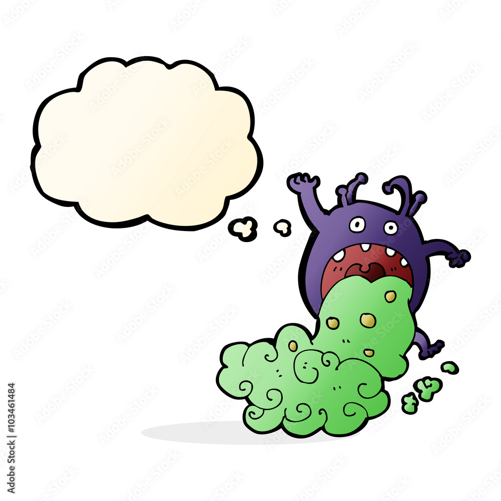 Fototapeta premium cartoon gross monster being sick with thought bubble