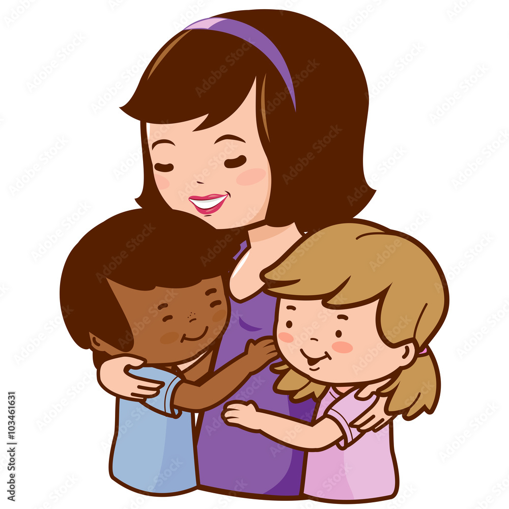 Happy family. Mother holding her adopted children. Vector illustration Happy family. Mother holding her adopted children. Vector illustration